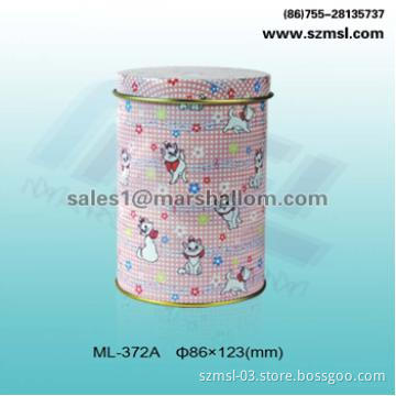 round shaped tin box with clear wondow, tin box, metal box